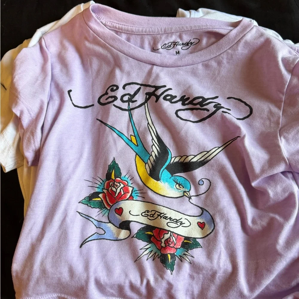 Ed Hardy Short Sleeve Graphic Tee - Pastel Lilac - Picture 7 of 9